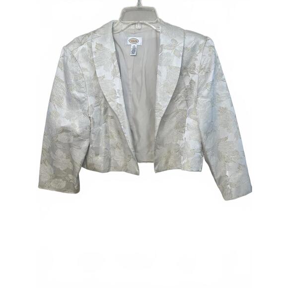 Talbots Dress and Matching Cropped Jacket Set Size 16 Ivory Gold Floral Brocade - Picture 11 of 13